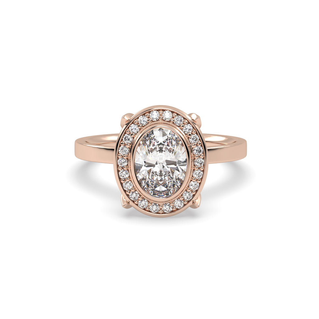 Oval Diamond Halo Engagement Ring in 18k Rose Gold