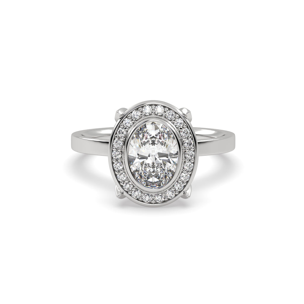 Oval Diamond Halo Engagement Ring in 18k White Gold