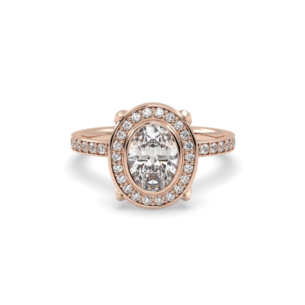 Oval Diamond Halo Engagement Ring in 18k Rose Gold