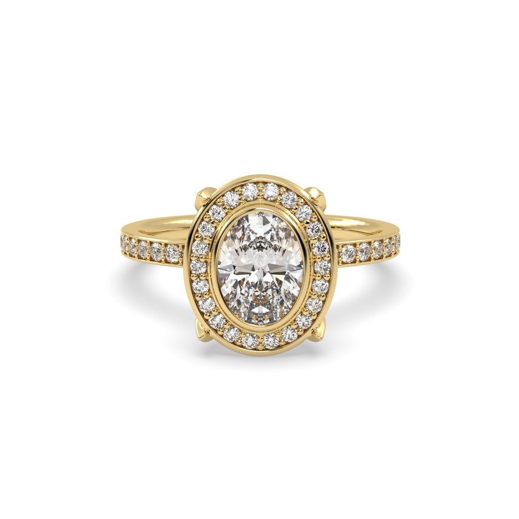 Oval Diamond Halo Engagement Ring in 18k Yellow Gold