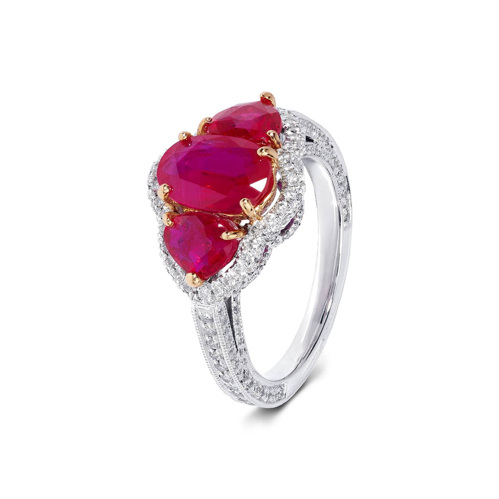 Engagement Ring: Oval Ruby Three Stone Ring in Platinum
