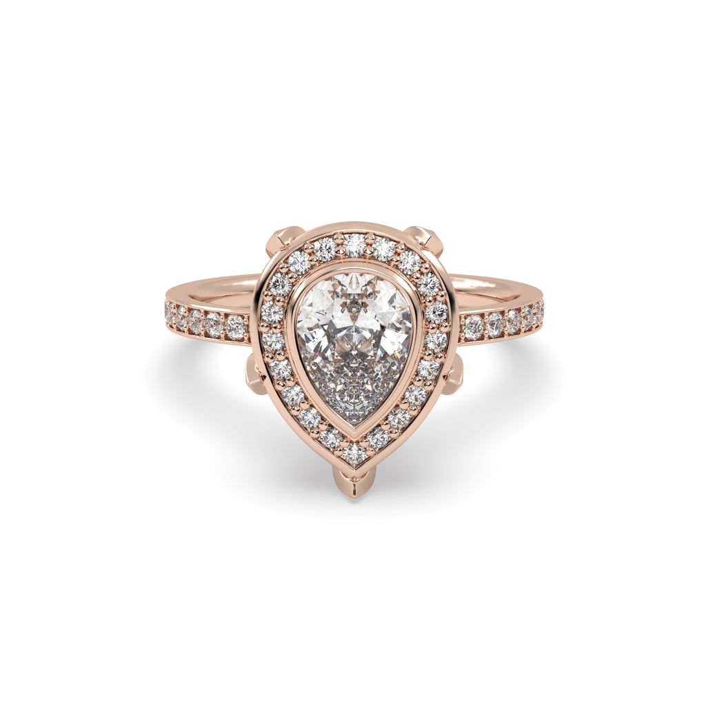 Pear Shape Diamond Halo Engagement Ring in 18k Rose Gold