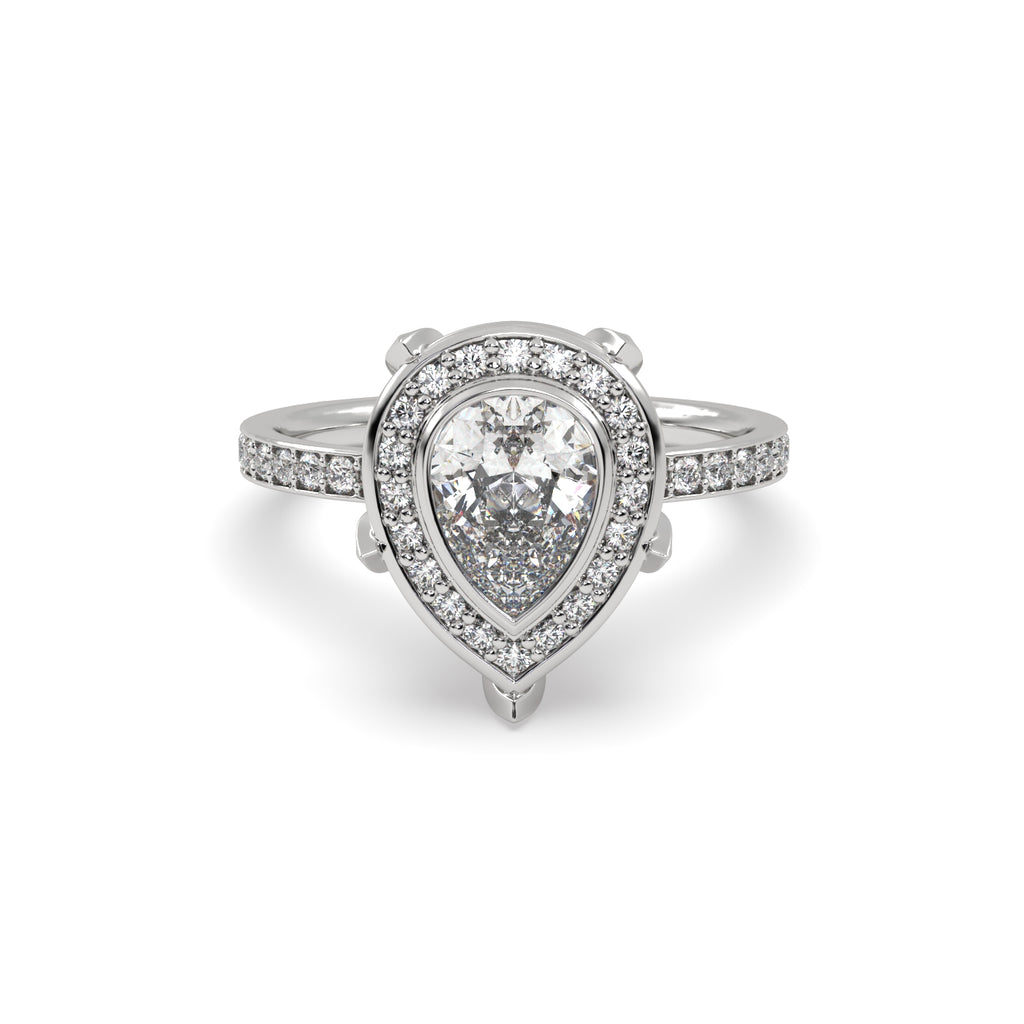 Pear Shape Diamond Halo Engagement Ring in 18k White Gold