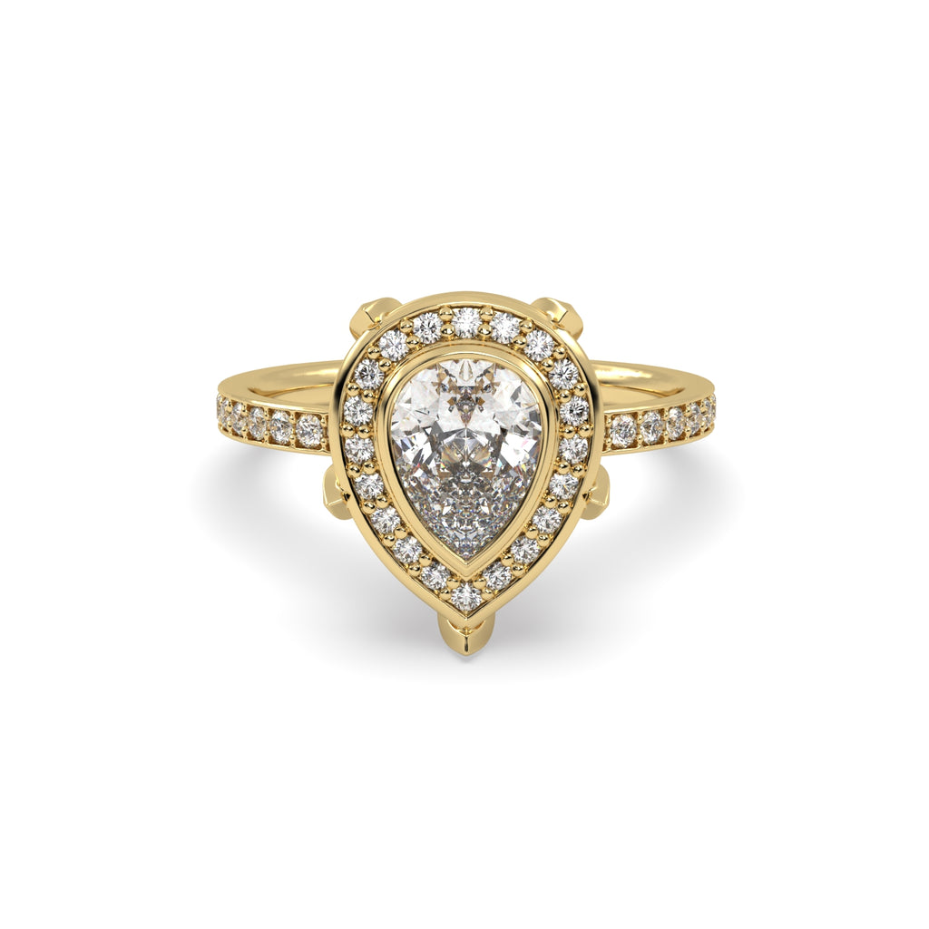 Pear Shape Diamond Halo Engagement Ring in 18k Yellow Gold
