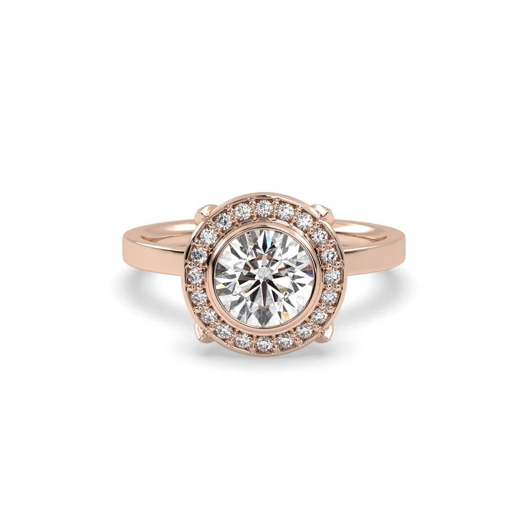 Round Diamond Halo Engagement Ring in 18k Rose Gold