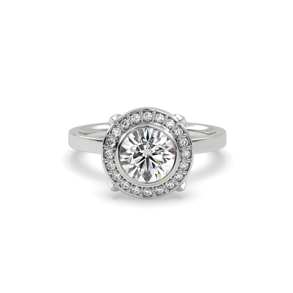 Round Diamond Halo Engagement Ring in Platinum