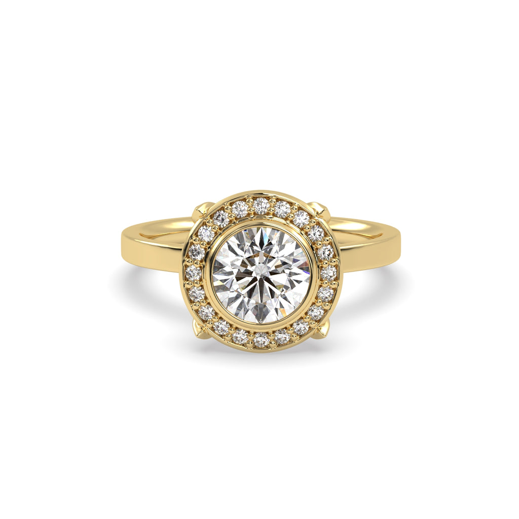 Round Diamond Halo Engagement Ring in 18k Yellow Gold