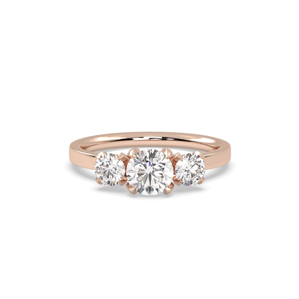 Diamond Trilogy Engagement Ring in 18k Rose Gold