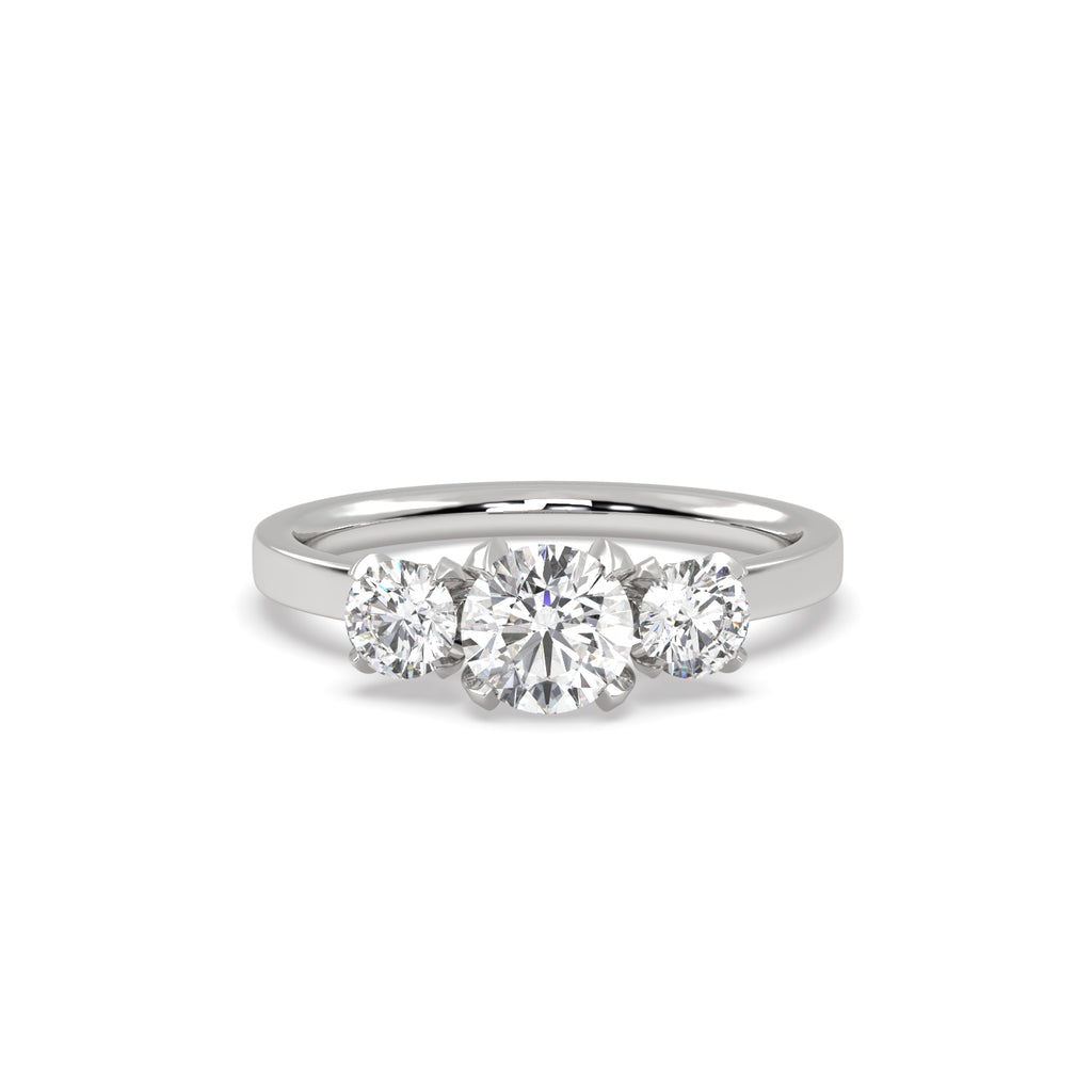 Diamond Trilogy Engagement Ring in 18k White Gold