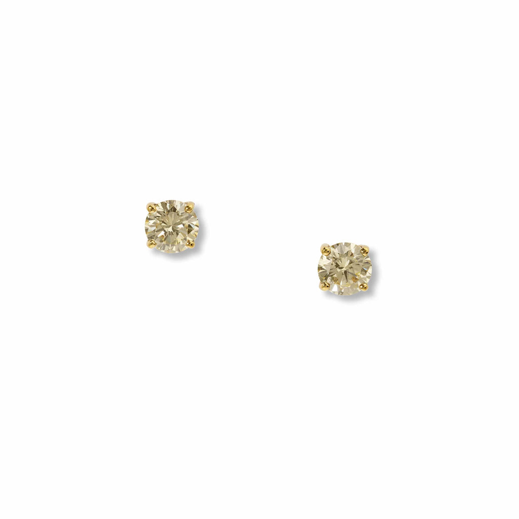 Stud Earrings: Yellow Diamond Solitaire Earrings in 18k Yellow Gold
