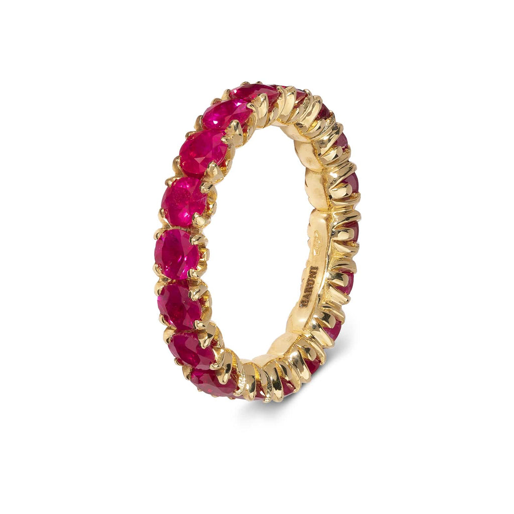 Eternity Ring: Round Ruby Eternity Band in 18k Yellow Gold