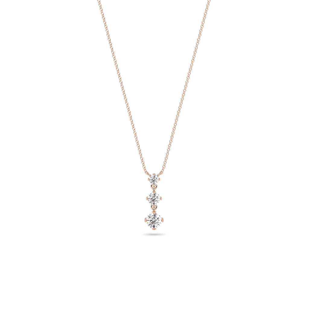 Three Stone Diamond Necklace in 18k Rose Gold