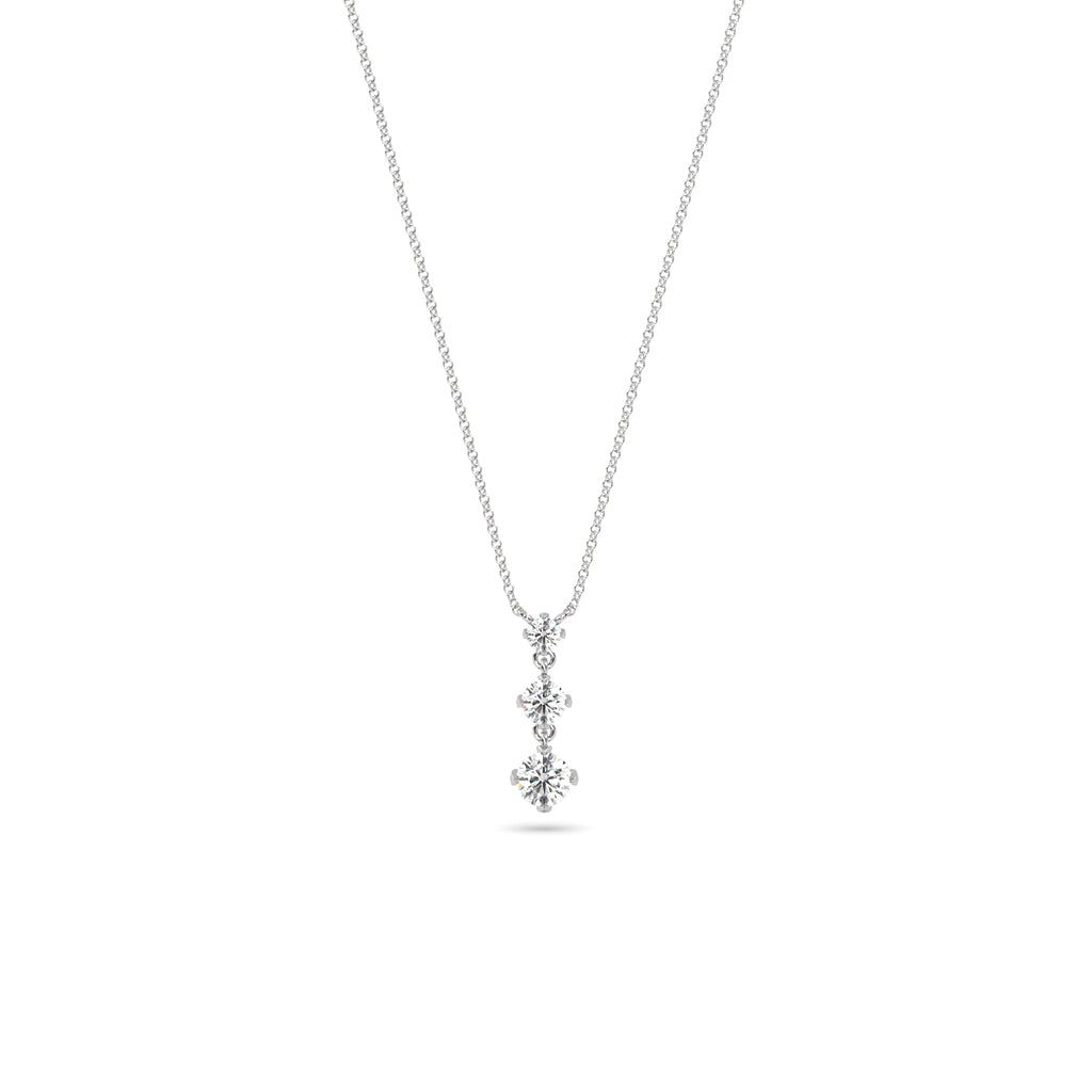 Three Stone Diamond Necklace in 18k White Gold