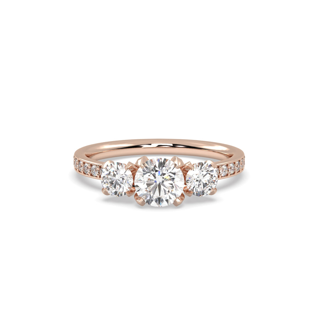 Round Diamond Trilogy Engagement Ring in 18k Rose Gold