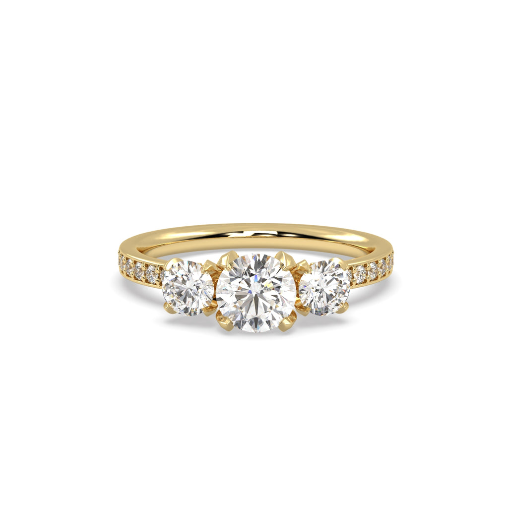 Round Diamond Trilogy Engagement Ring in 18k Yellow Gold